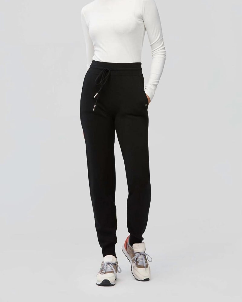 Front of a model wearing a size L Verona Jogger in Black in Black by SOIA&KYO. | dia_product_style_image_id:345972